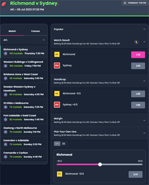 Bet Right odds display